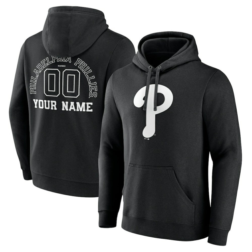 Black Philadelphia Phillies Monochrome Personalized Name & Number Pullover Hoodie