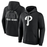 Black Philadelphia Phillies Monochrome Personalized Name & Number Pullover Hoodie