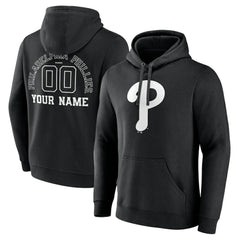 Black Philadelphia Phillies Monochrome Personalized Name & Number Pullover Hoodie