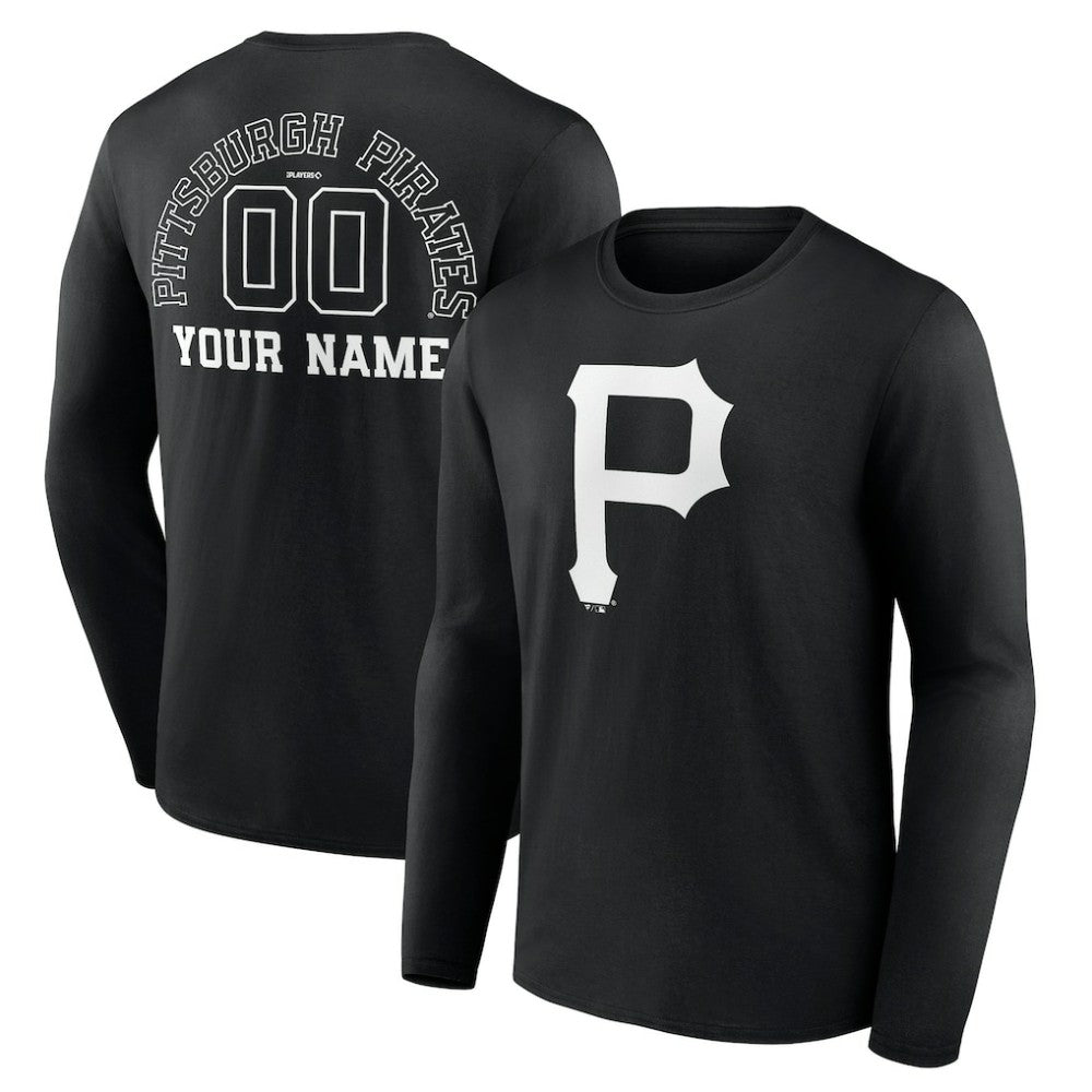Black Pittsburgh Pirates Monochrome Personalized Name & Number Long Sleeve T-Shirt