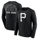 Black Pittsburgh Pirates Monochrome Personalized Name & Number Long Sleeve T-Shirt