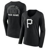 Black Pittsburgh Pirates Women's Monochrome Personalized Name & Number Long Sleeve V-Neck T-Shirt