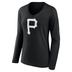 Black Pittsburgh Pirates Women's Monochrome Personalized Name & Number Long Sleeve V-Neck T-Shirt