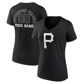 Black Pittsburgh Pirates Women's Monochrome Personalized Name & Number V-Neck T-Shirt