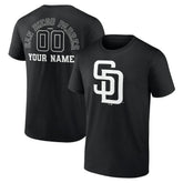 Black San Diego Padres Monochrome Personalized Name & Number T-Shirt