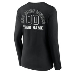 Black San Diego Padres Women's Monochrome Personalized Name & Number Long Sleeve V-Neck T-Shirt
