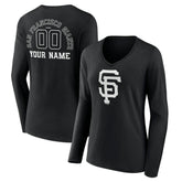 Black San Francisco Giants Women's Monochrome Personalized Name & Number Long Sleeve V-Neck T-Shirt