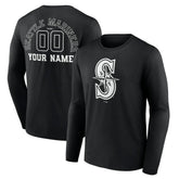Black Seattle Mariners Monochrome Personalized Name & Number Long Sleeve T-Shirt
