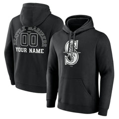 Black Seattle Mariners Monochrome Personalized Name & Number Pullover Hoodie