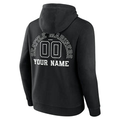 Black Seattle Mariners Monochrome Personalized Name & Number Pullover Hoodie
