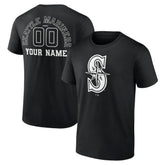 Black Seattle Mariners Monochrome Personalized Name & Number T-Shirt