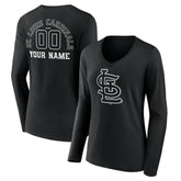 Black St. Louis Cardinals Women's Monochrome Personalized Name & Number Long Sleeve V-Neck T-Shirt