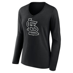 Black St. Louis Cardinals Women's Monochrome Personalized Name & Number Long Sleeve V-Neck T-Shirt