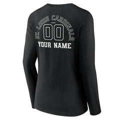Black St. Louis Cardinals Women's Monochrome Personalized Name & Number Long Sleeve V-Neck T-Shirt