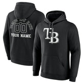 Black Tampa Bay Rays Monochrome Personalized Name & Number Pullover Hoodie