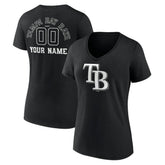 Black Tampa Bay Rays Women's Monochrome Personalized Name & Number V-Neck T-Shirt