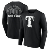 Black Texas Rangers Monochrome Personalized Name & Number Long Sleeve T-Shirt