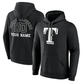 Black Texas Rangers Monochrome Personalized Name & Number Pullover Hoodie