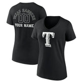 Black Texas Rangers Women's Monochrome Personalized Name & Number V-Neck T-Shirt