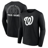 Black Washington Nationals Monochrome Personalized Name & Number Long Sleeve T-Shirt