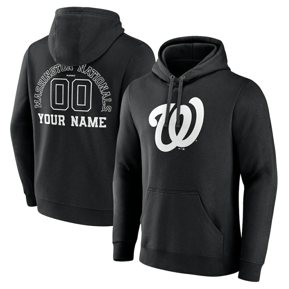 Black Washington Nationals Monochrome Personalized Name & Number Pullover Hoodie