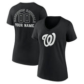Black Washington Nationals Women's Monochrome Personalized Name & Number V-Neck T-Shirt