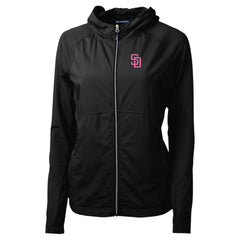 Black San Diego Padres Cutter & Buck Women's City Connect Adapt Eco Knit Hybrid Recycled Full-Zip Hoodie