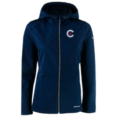 Navy Chicago Cubs Cutter & Buck Women's City Connect Evoke Eco Softshell Recycled Full-Zip Hoodie Jacket