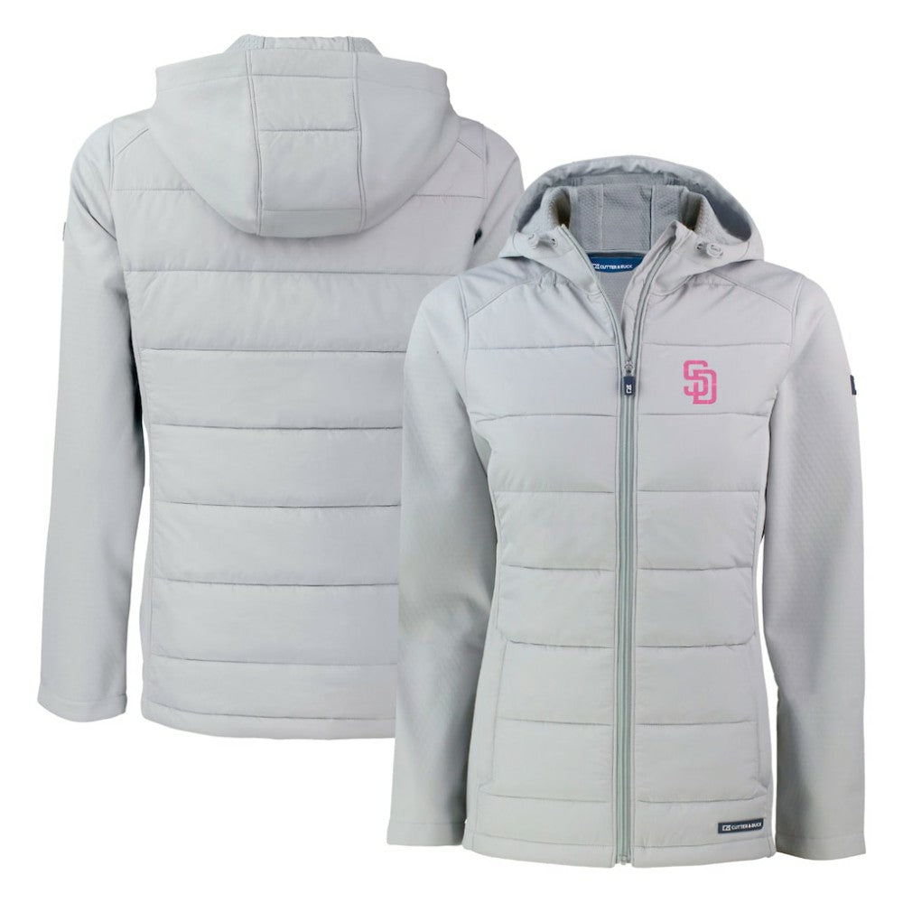 Gray San Diego Padres Cutter & Buck Women's City Connect Evoke Hybrid Eco Softshell Recycled Full-Zip Hoodie Jacket