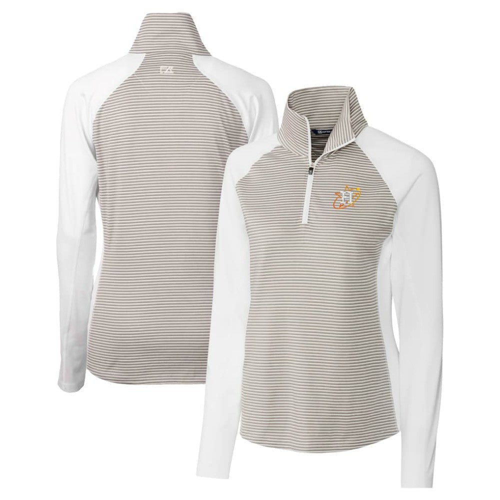 White Houston Astros Cutter & Buck Women's City Connect Forge Tonal Stripe Stretch Half-Zip Pullover Top