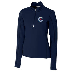 Navy Chicago Cubs Cutter & Buck Women's City Connect Traverse Stretch Quarter-Zip Pullover Top