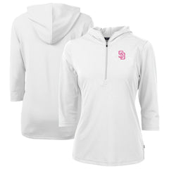 White San Diego Padres Cutter & Buck Women's City Connect Virtue Eco Pique Recycled Half-Zip Pullover Hoodie