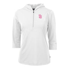 White San Diego Padres Cutter & Buck Women's City Connect Virtue Eco Pique Recycled Half-Zip Pullover Hoodie