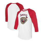 White/Red Los Angeles Angels Tiny Turnip Unisex Butterfly Glove 3/4-Sleeve Raglan T-Shirt