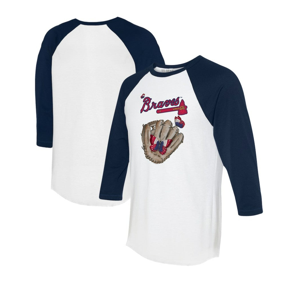White/Navy Atlanta Braves Tiny Turnip Unisex Butterfly Glove 3/4-Sleeve Raglan T-Shirt