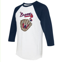 White/Navy Atlanta Braves Tiny Turnip Unisex Butterfly Glove 3/4-Sleeve Raglan T-Shirt