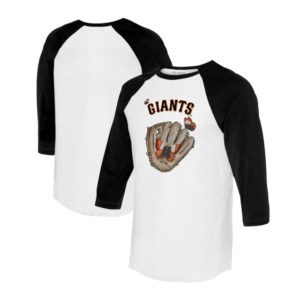 White/Black San Francisco Giants Tiny Turnip Unisex Butterfly Glove 3/4-Sleeve Raglan T-Shirt