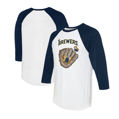 White/Navy Milwaukee Brewers Tiny Turnip Unisex Butterfly Glove 3/4-Sleeve Raglan T-Shirt