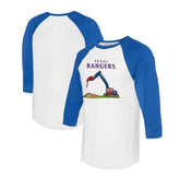 White/Royal Texas Rangers Tiny Turnip Unisex Excavator 3/4-Sleeve Raglan T-Shirt