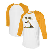 White/Gold San Diego Padres Tiny Turnip Unisex Excavator 3/4-Sleeve Raglan T-Shirt