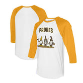 White/Gold San Diego Padres Tiny Turnip Unisex Gnomes 3/4-Sleeve Raglan T-Shirt