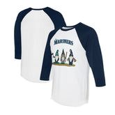 White/Navy Seattle Mariners Tiny Turnip Unisex Gnomes 3/4-Sleeve Raglan T-Shirt