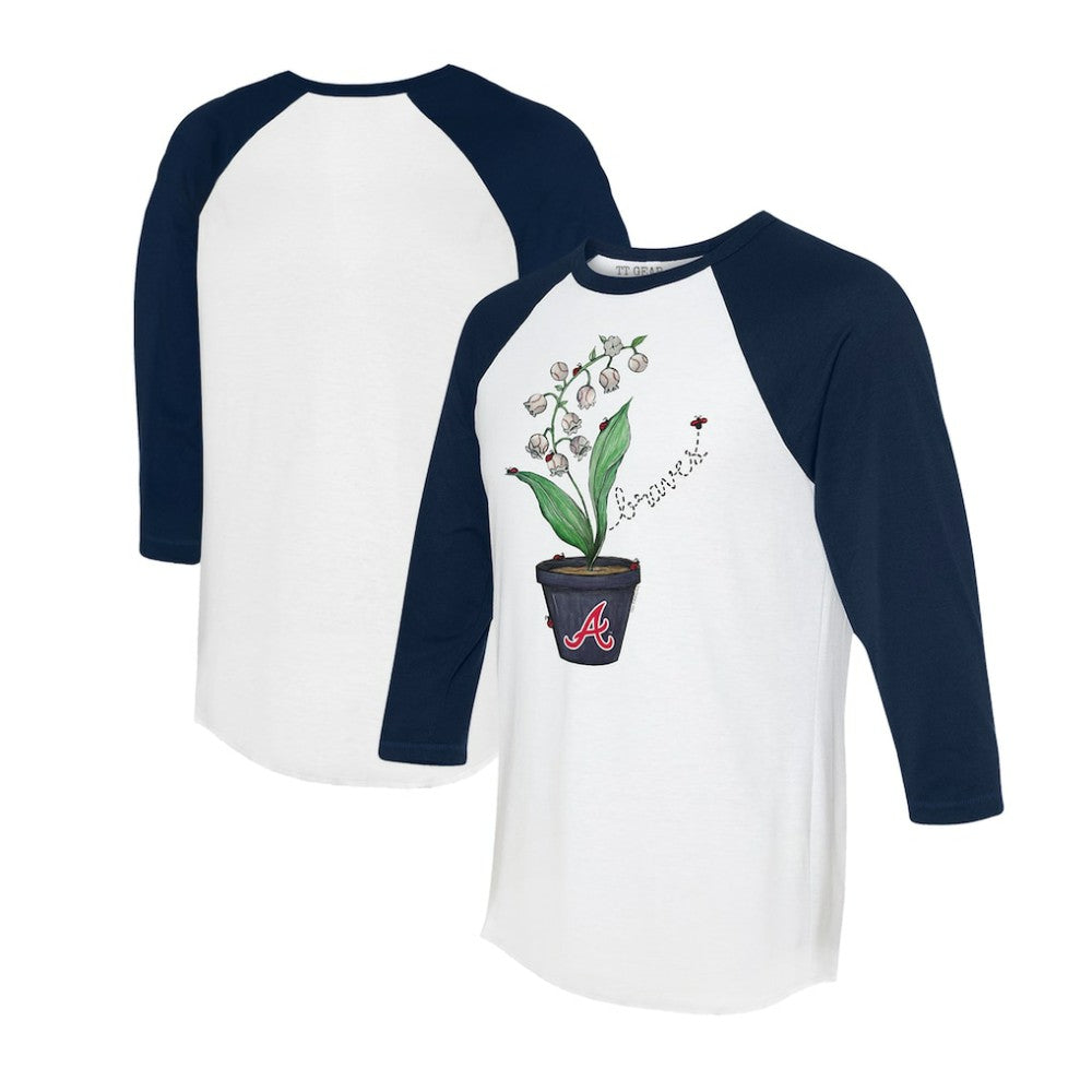 White/Navy Atlanta Braves Tiny Turnip Unisex Lilies & Ladybugs 3/4-Sleeve Raglan T-Shirt