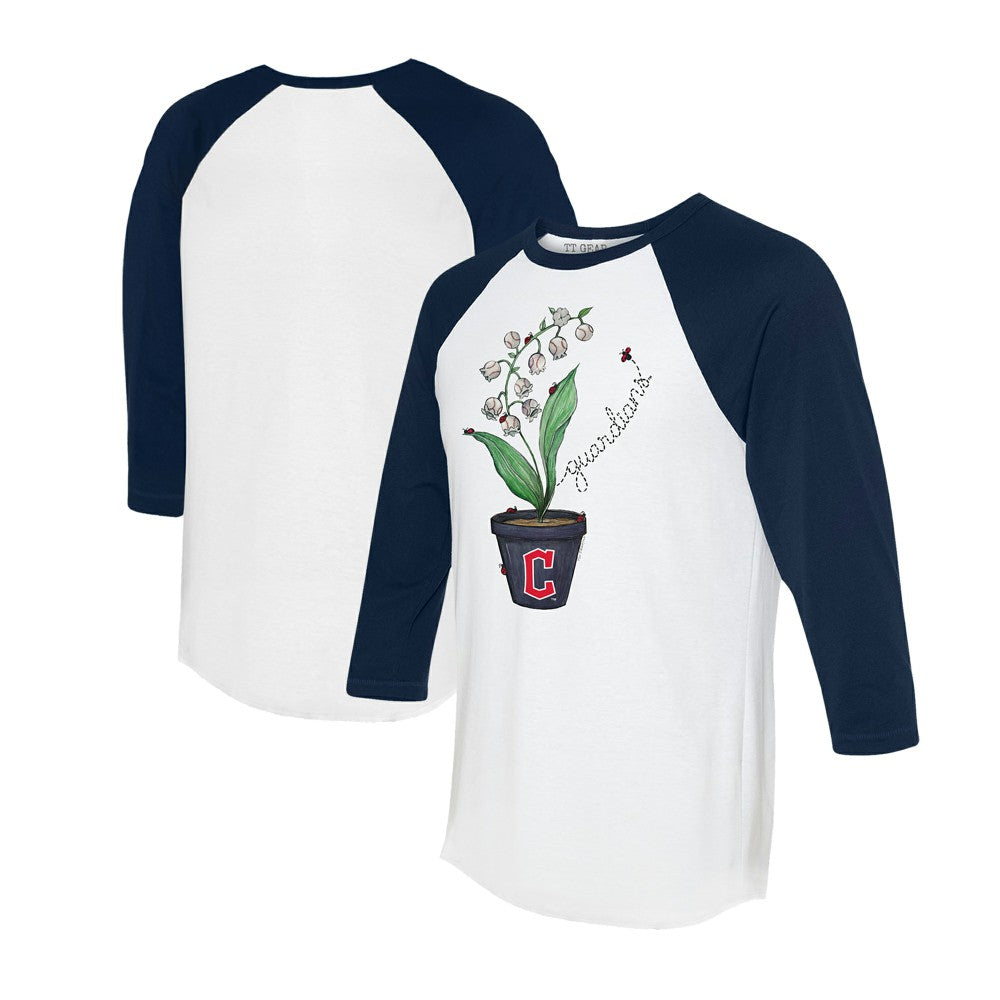 White/Navy Cleveland Guardians Tiny Turnip Unisex Lilies & Ladybugs 3/4-Sleeve Raglan T-Shirt