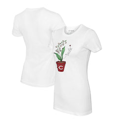 White Cincinnati Reds Tiny Turnip Women's Lilies & Ladybugs T-Shirt