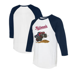 White/Navy Washington Nationals Tiny Turnip Unisex Monster Truck 3/4-Sleeve Raglan T-Shirt