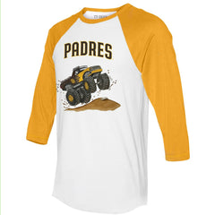 White/Gold San Diego Padres Tiny Turnip Unisex Monster Truck 3/4-Sleeve Raglan T-Shirt