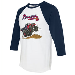 White/Navy Atlanta Braves Tiny Turnip Unisex Monster Truck 3/4-Sleeve Raglan T-Shirt