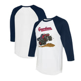 White/Navy Cleveland Guardians Tiny Turnip Unisex Monster Truck 3/4-Sleeve Raglan T-Shirt