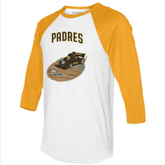 White/Gold San Diego Padres Tiny Turnip Unisex Race Car 3/4-Sleeve Raglan T-Shirt